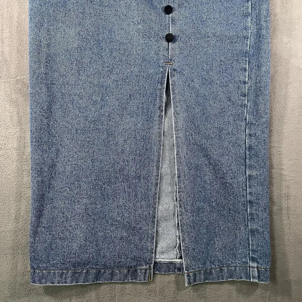 Vintage 90s Be Bop Denim Midi Skirt Button Front Slit USA Made Size 9